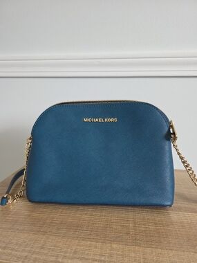 Michael Kors Teal Saffiano Dome Crossbody with Gold Hardware
